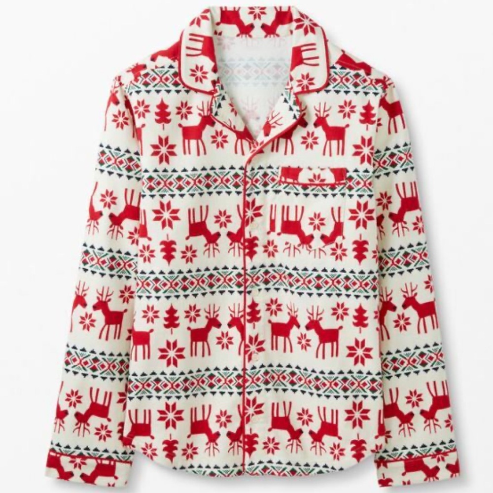 Hanna Andersson Sz XXL Holiday Adult Unisex Red & White Reindeer Pajama Top